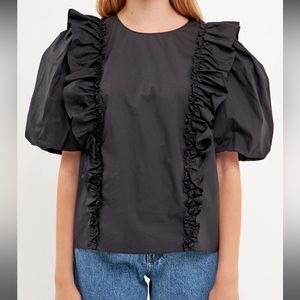 English Factory Double Ruffle Black Top